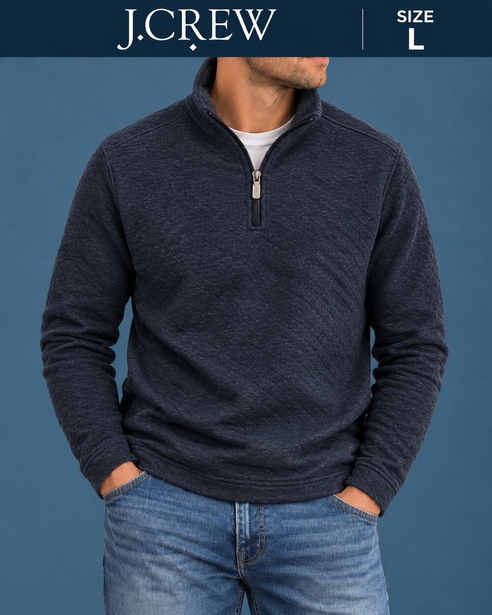 J.Crew Quilted Heather Dusk Quarter Zip Pullover Large NWOT